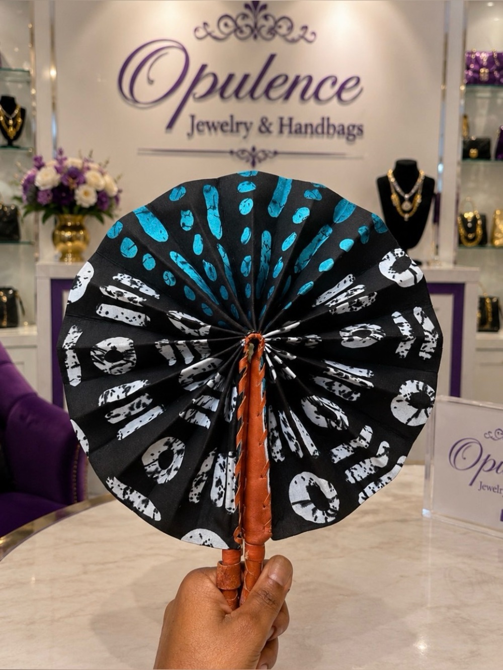 African Print Foldable Leather Fan